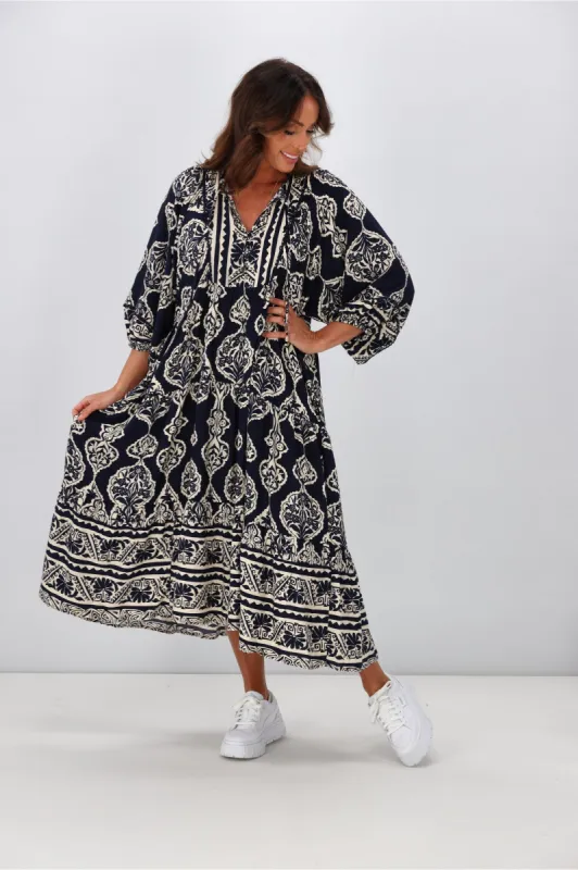 Boho Australia Eliot Dress Navy sold by Shine On