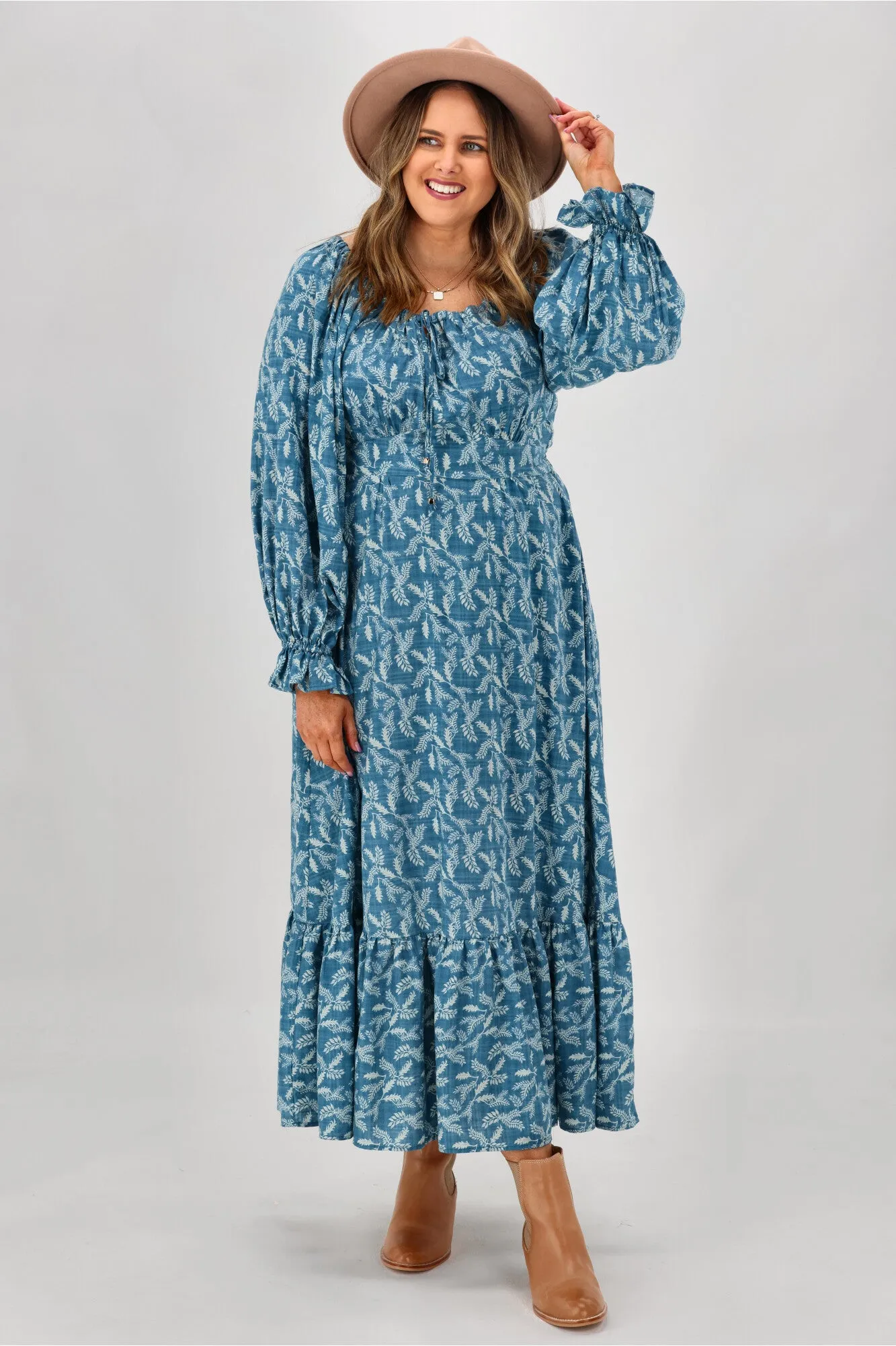 Salty Bright Sara Feather Dress Blue sold by Shine On
