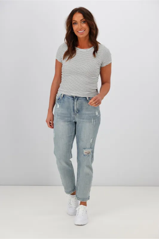 All About Eve Rib Stripe Tee White made by All About Eve