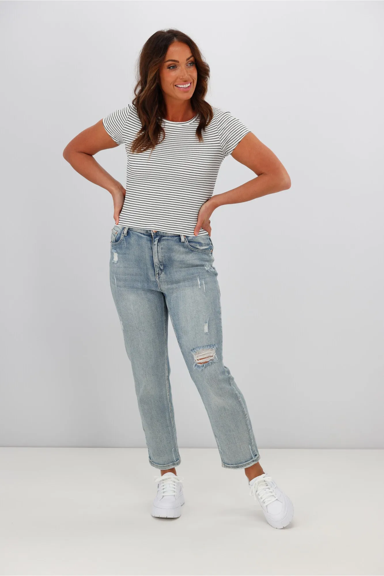 All About Eve Rib Stripe Tee White sold by Shine On product image thumbnail 3