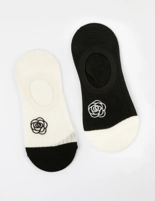 Stella + Gemma No Show Socks Set/2 Black And White Flower sold by Shine On