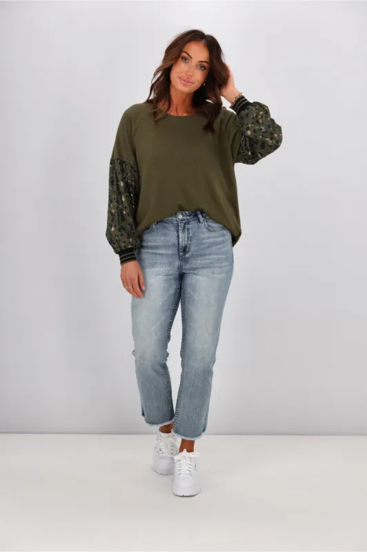 Shine On label Loren Contrast Sleeve Top Olive sold by Shine On
