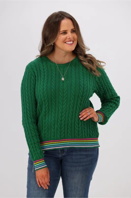Sugarhill Brighton Barbara Cable Knit Jumper Rainbow Tipping Green sold by Shine On