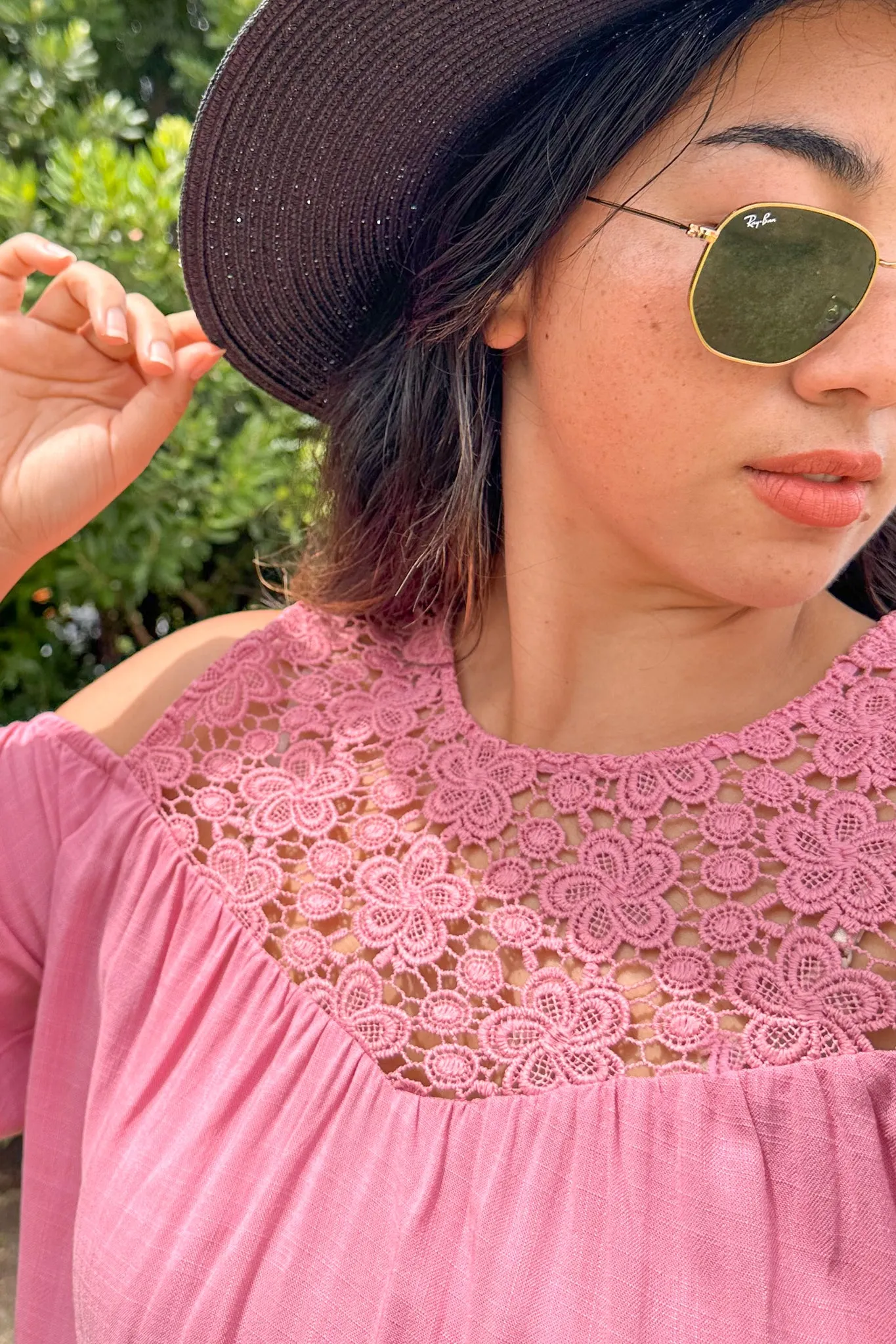 Gloss by Shine On Tayla Lace Cold Shoulder Top Pink sold by Shine On product image thumbnail 5