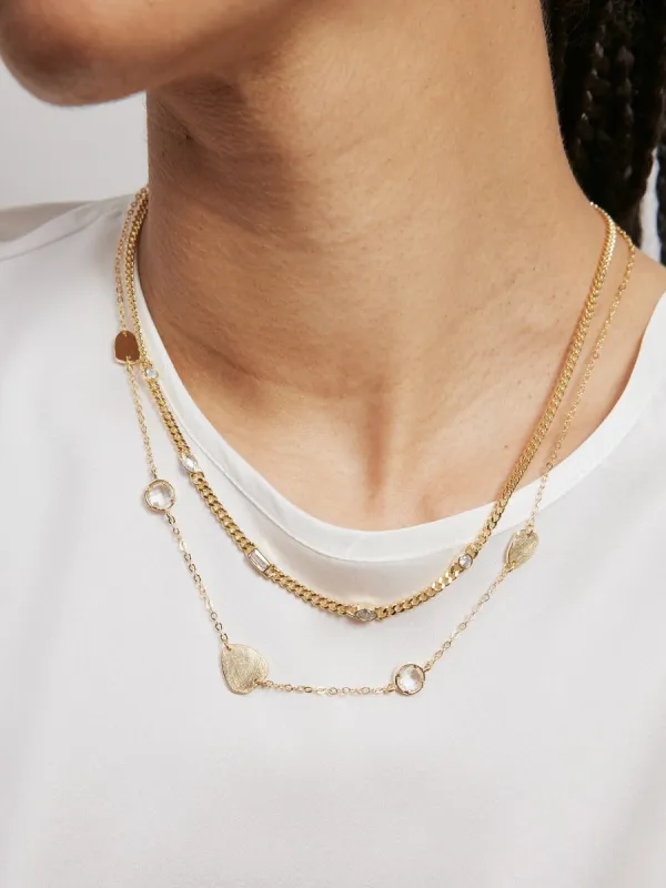 Tiger Tree Chain and Dotted Crystal Necklace Gold sold by Shine On