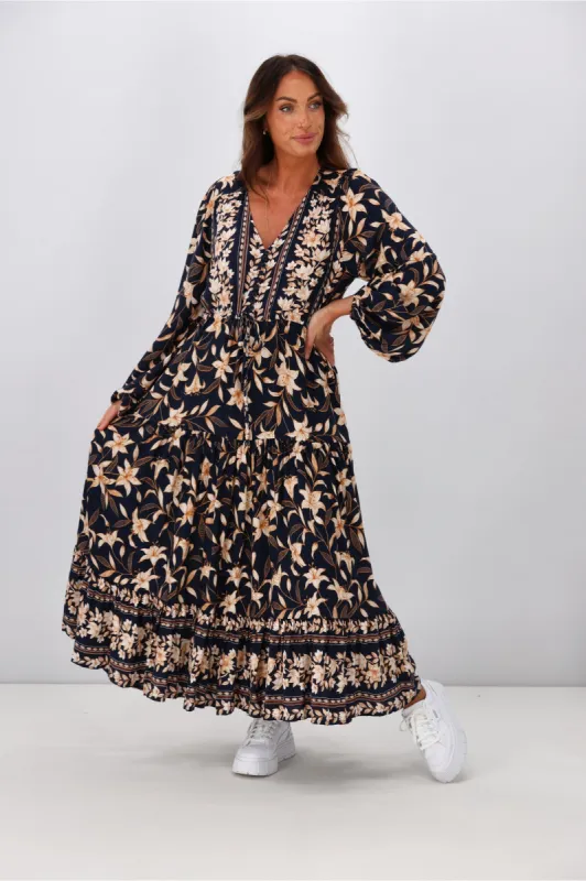 Salty Bright Luna Floral Dress Navy sold by Shine On