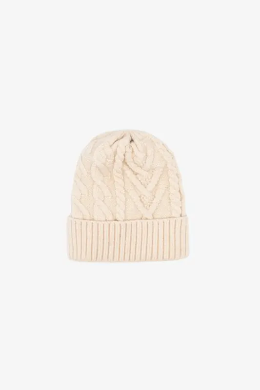 Antler Aran Cable Beanie Ivory sold by Shine On