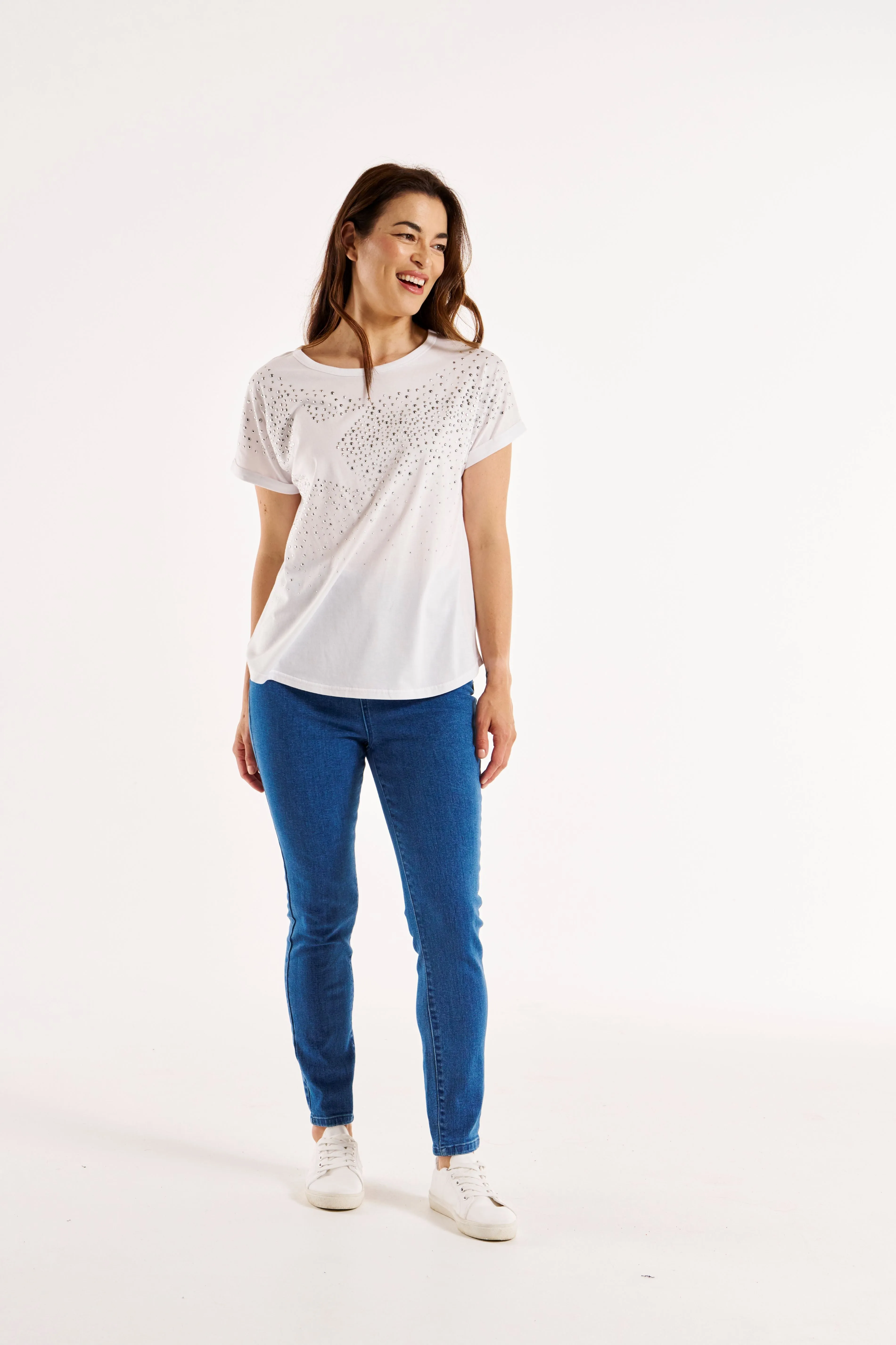 Betty Basics Hailey Short Sleeve Tee White Studs sold by Shine On product image thumbnail 3