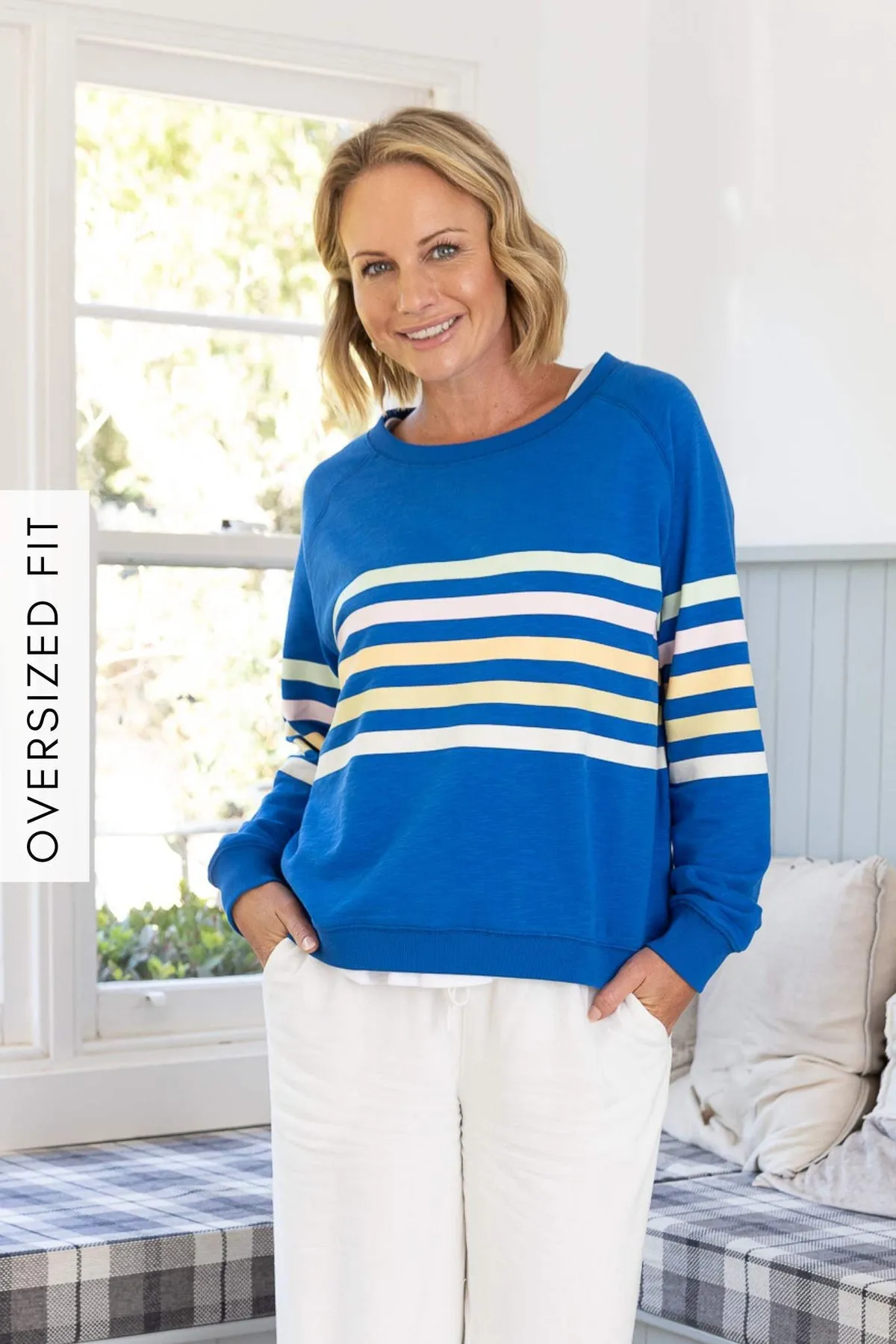Jovie The Label Forever Sweater Cobalt/Multi Stripes sold by Shine On