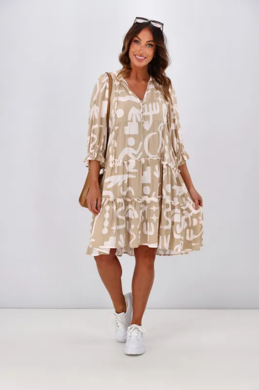 New U Collection Tara 3/4 Sleeve Dress Beige sold by Shine On