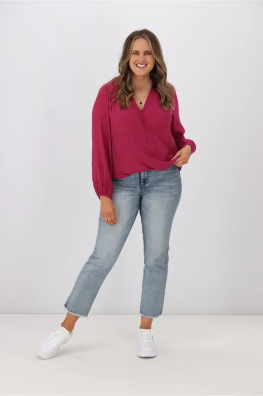 Gloss by Shine On Audrey Cross Front Blouse Cerise sold by Shine On