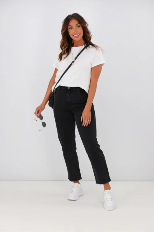 Little White Lie Ally Straight Jean Washed Black sold by Shine On
