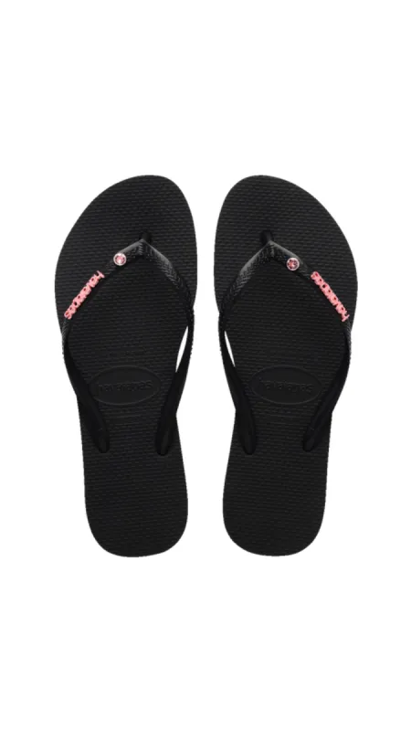 Havaianas Slim Metal Logo Crystal Black Pink made by Havaianas