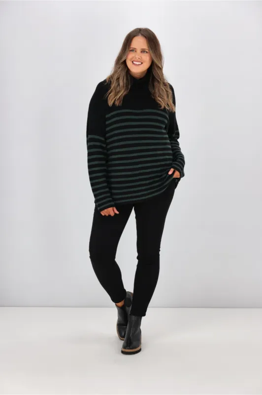 Alpine by Shine On Amberley Striped Merino Jumper Black Olive sold by Shine On