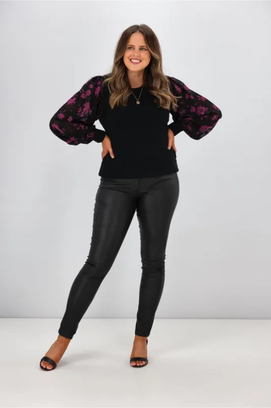 Gloss By Shine On Juliette Puffed Sleeve Top w Black Purple Floral sold by Shine On
