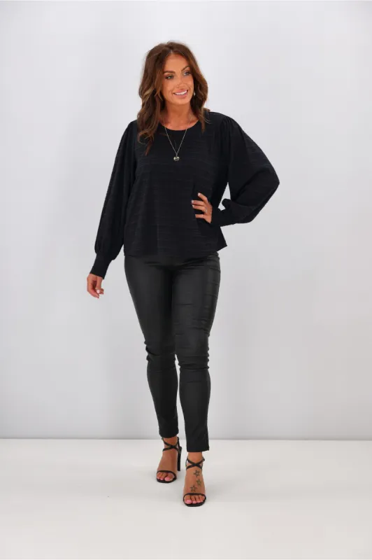 Shine On Label Tayla Gathered Gingham Top Black Navy sold by Shine On