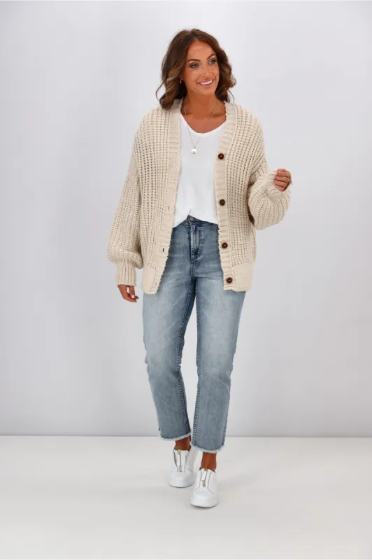 Shine On Label Bettini Knit Cardigan Oatmeal sold by Shine On