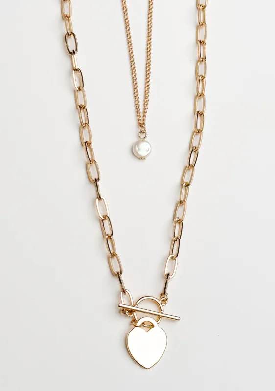 Shine On Label Heart Chain Necklace Set Gold sold by Shine On