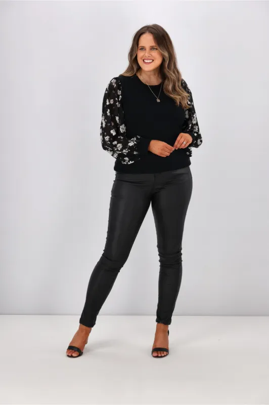 Gloss By Shine On Juliette Puffed Sleeve Top w Black White Floral sold by Shine On