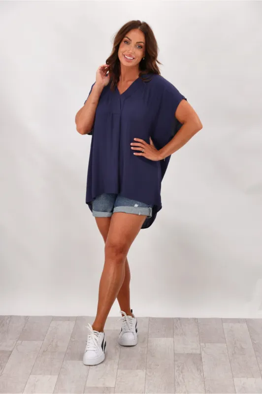 Shine On Label Tamsin Stitched Placket Top Midnight sold by Shine On