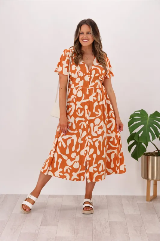 Miracle Filagree Button Dress Tan sold by Shine On