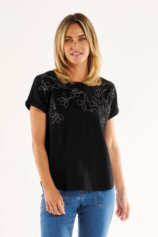 Betty Basics Hailey Short Sleeve Tee Black Embellished sold by Shine On