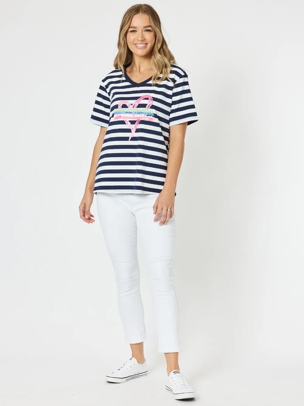 Threadz Heart Stripe Tee Navy/White sold by Shine On product image thumbnail 5