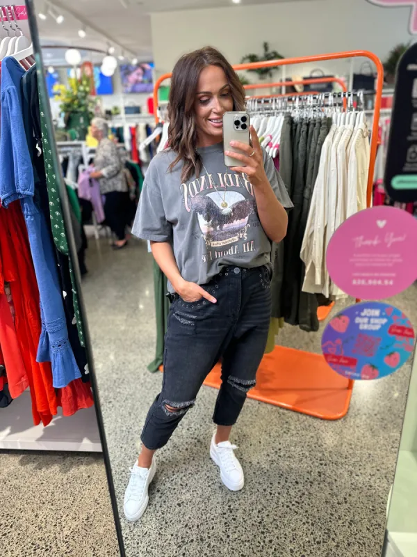 One Teaspoon Kingpins Cropped Boyfriend Jeans Black Oak sold by Shine On