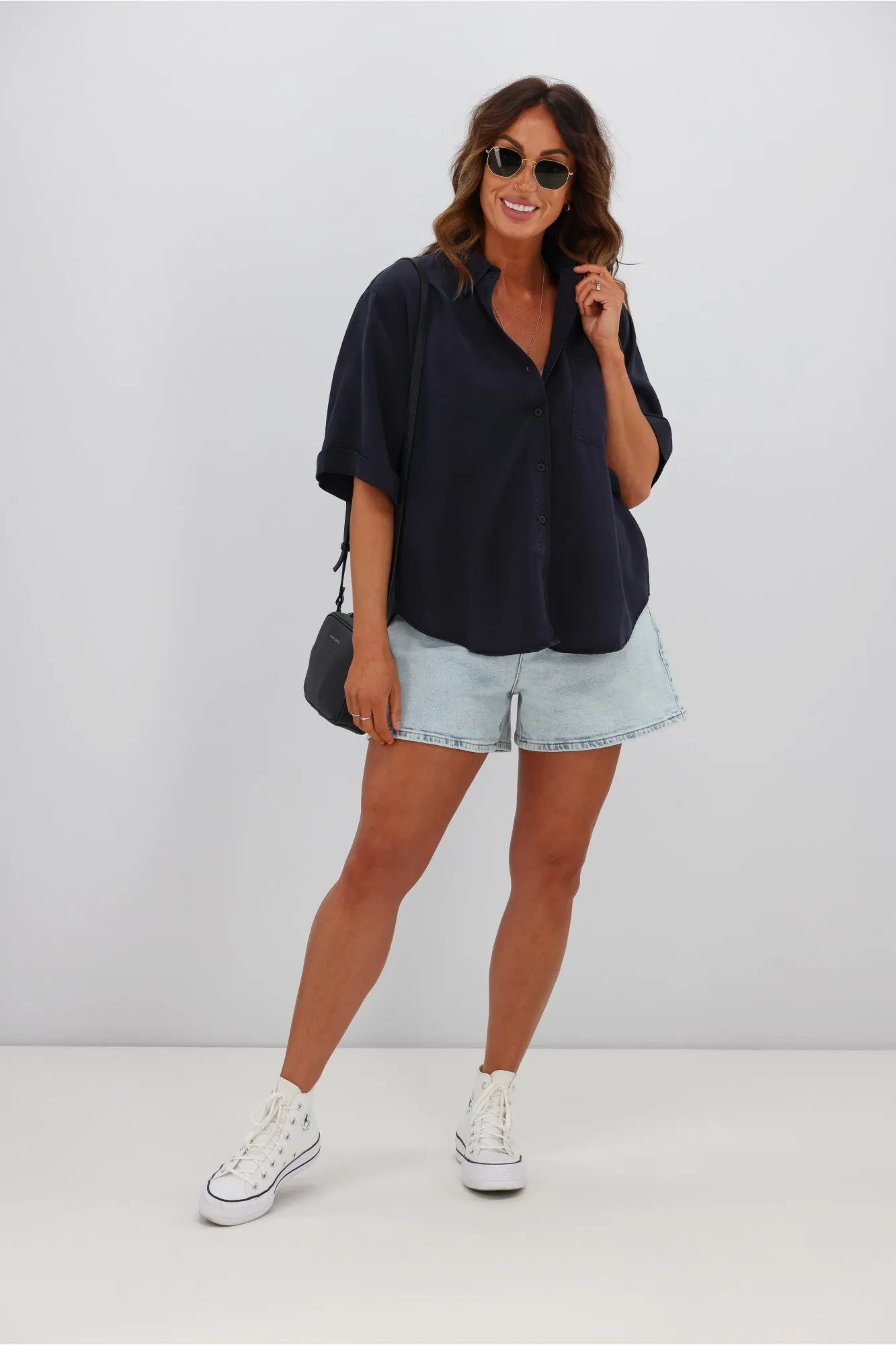 Elm Bliss Washed Shirt Washed Navy sold by Shine On