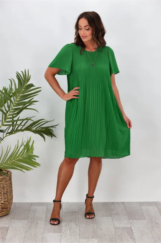 Gloss by Shine On Gigi Micro Pleated Dress Emerald sold by Shine On