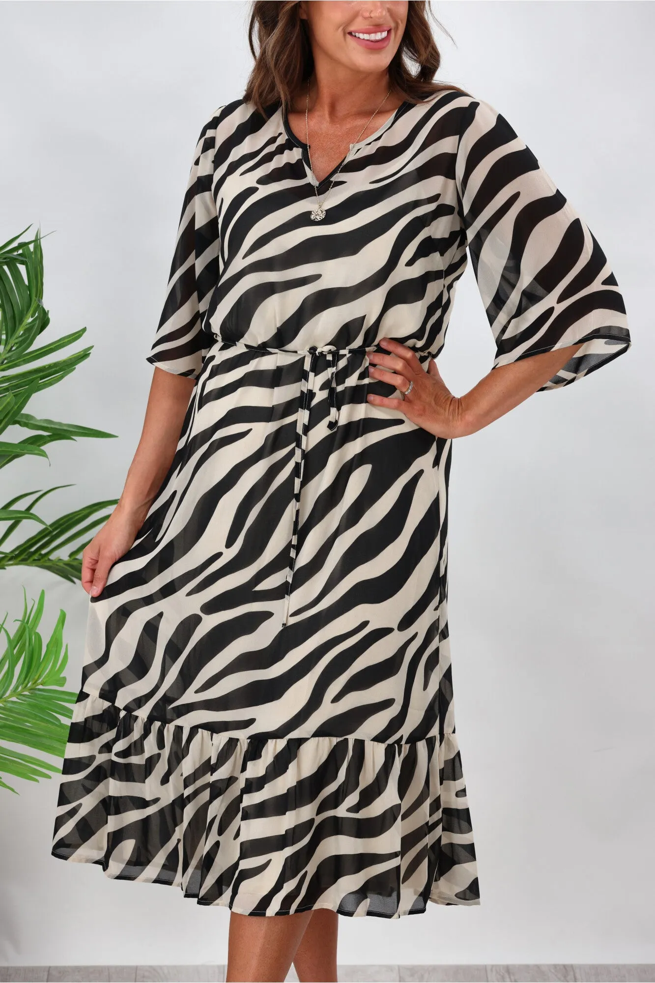 Gloss by Shine On Sorrento Flutter Sleeve Dress Zebra Print sold by Shine On product image thumbnail 4