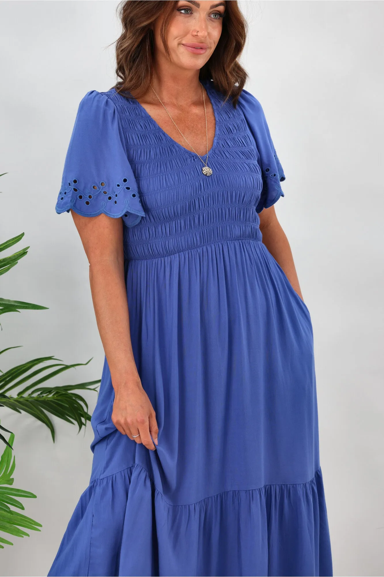Gloss By Shine On Heather Broderie Sleeve Dress Blue sold by Shine On product image thumbnail 2