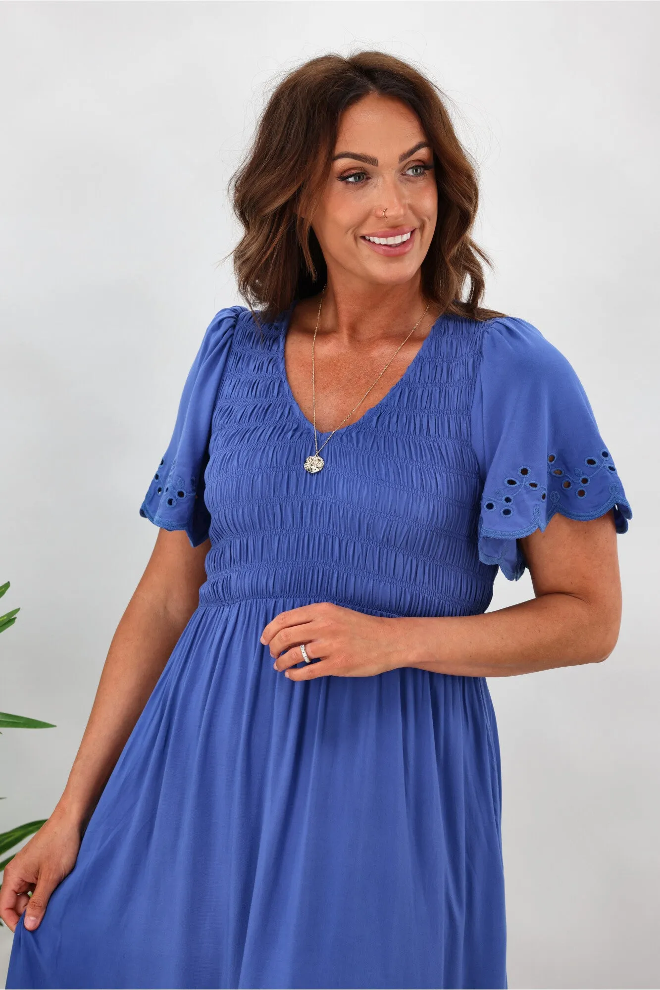 Gloss By Shine On Heather Broderie Sleeve Dress Blue sold by Shine On product image thumbnail 4