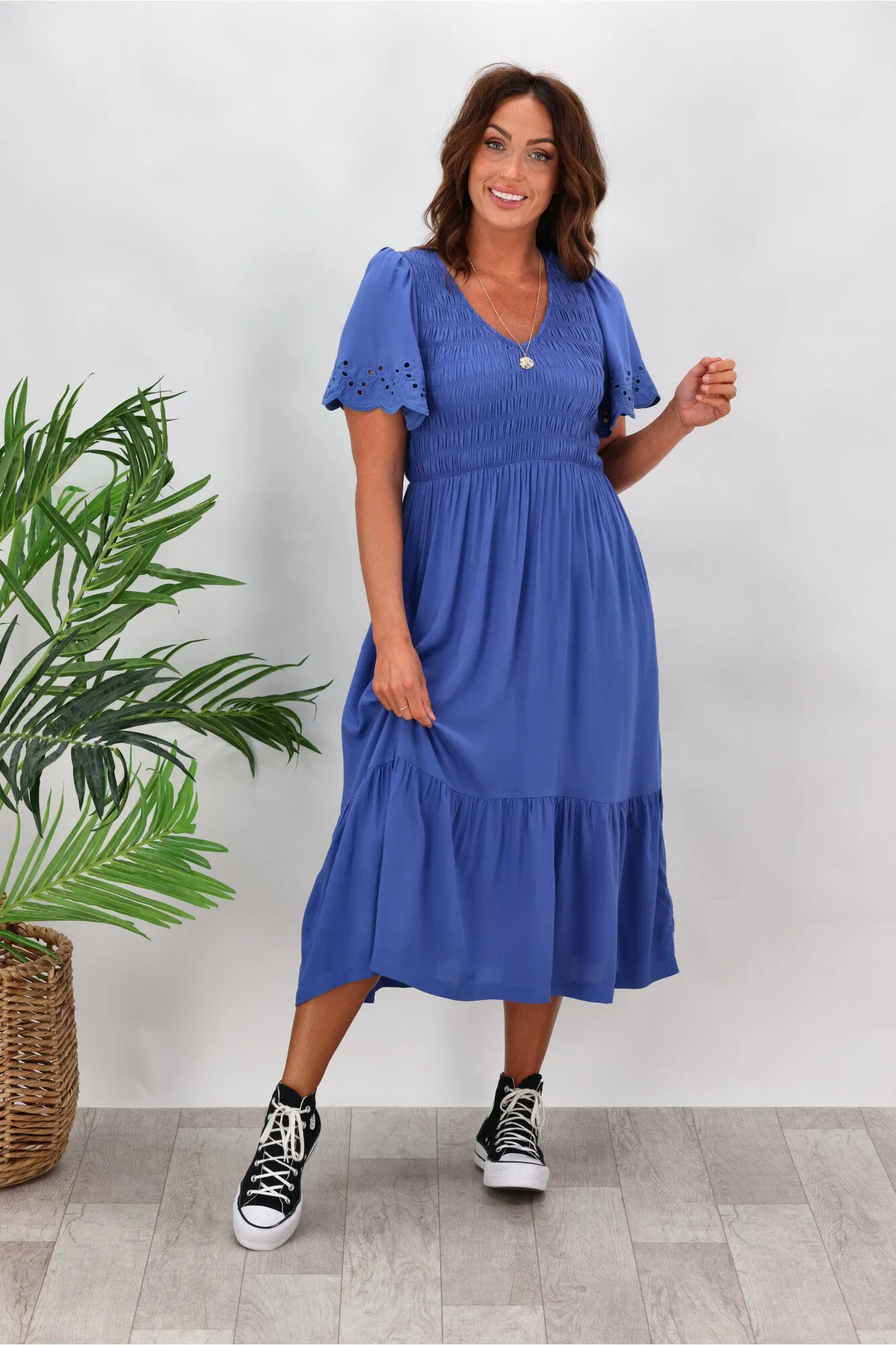 Gloss By Shine On Heather Broderie Sleeve Dress Blue sold by Shine On product image thumbnail 3