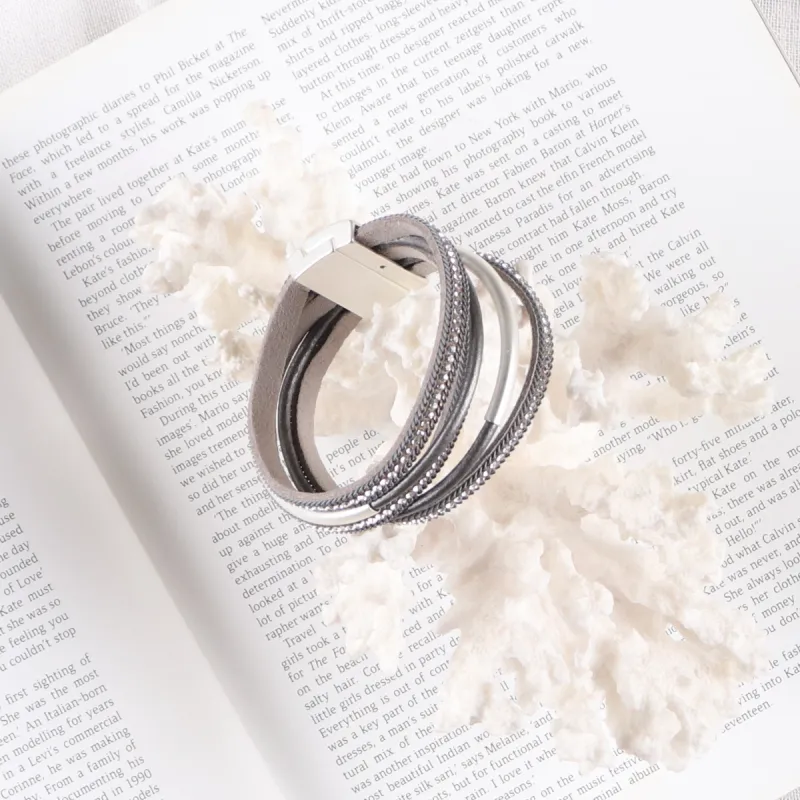 Stella + Gemma Wrap Bracelet Grey with Crytals and Silver sold by Shine On