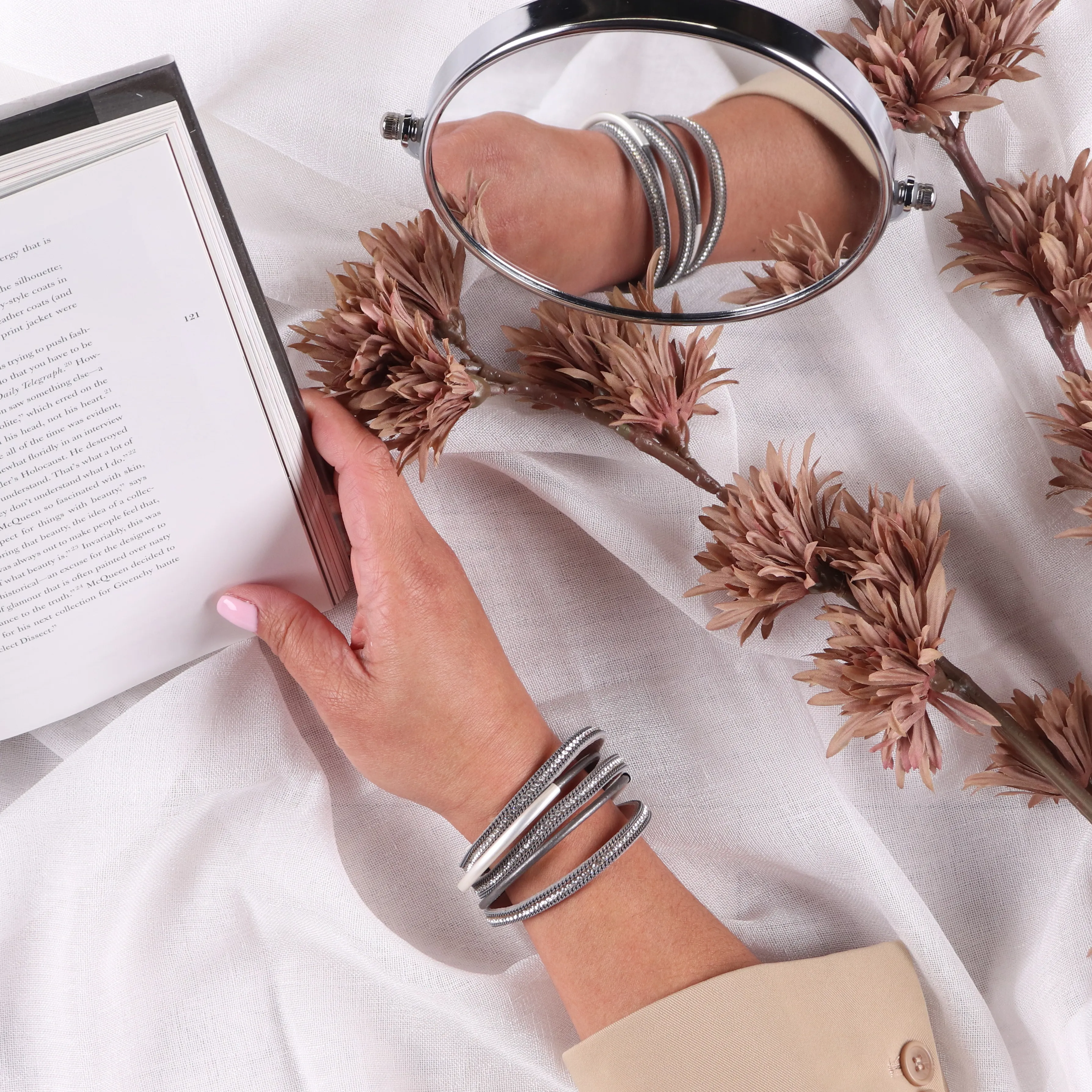 Stella + Gemma Wrap Bracelet Grey with Crytals and Silver sold by Shine On product image thumbnail 2