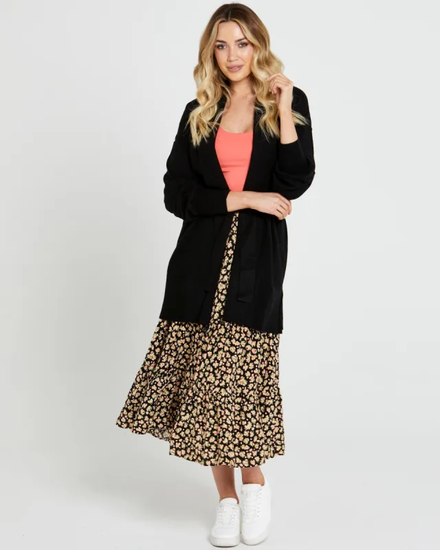 Sass Tabatha Knit Belted Midi Cardi Black made by Shine On