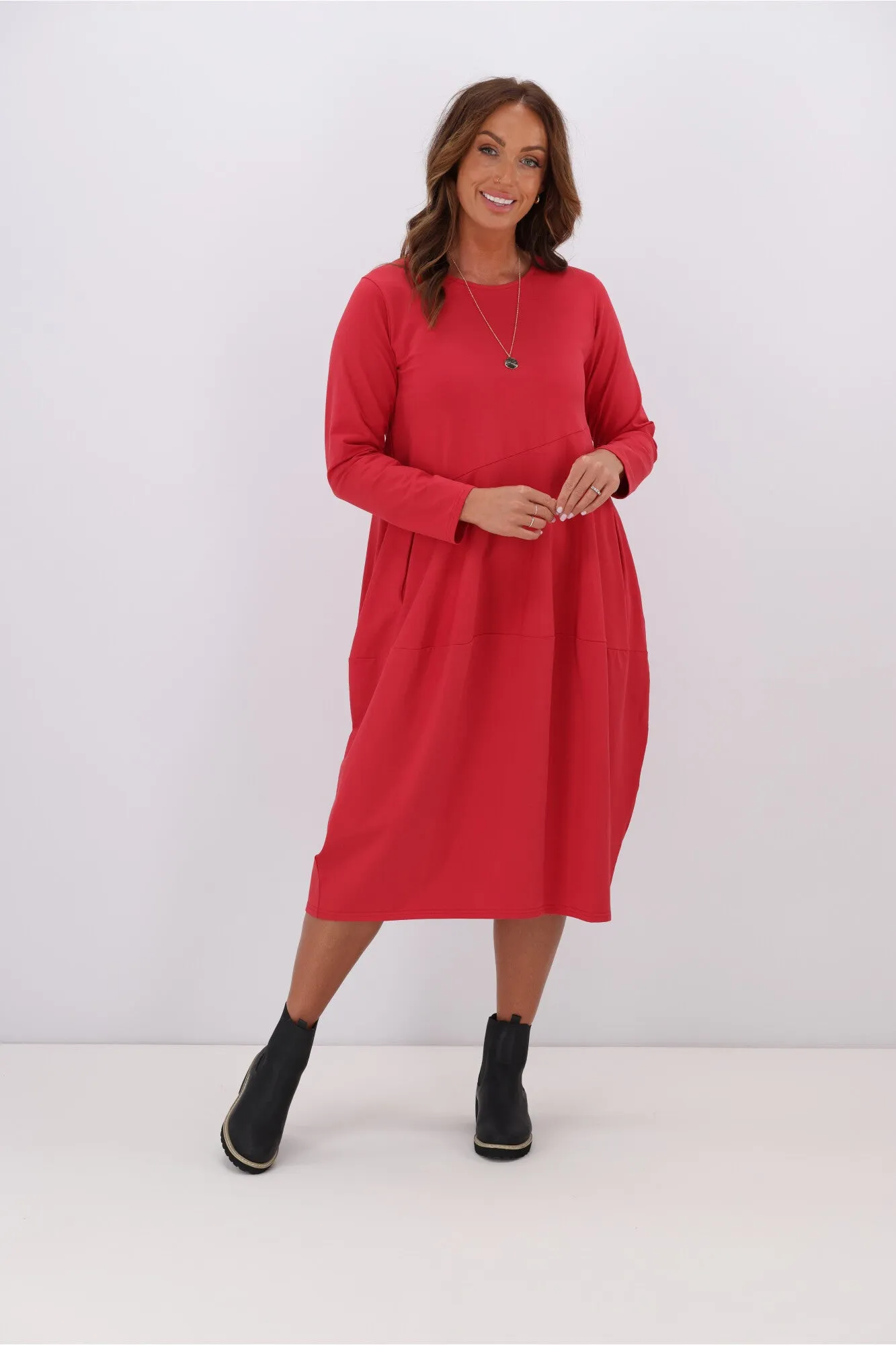Tirelli L/S Diagonal Seam Dress Raspberry sold by Shine On