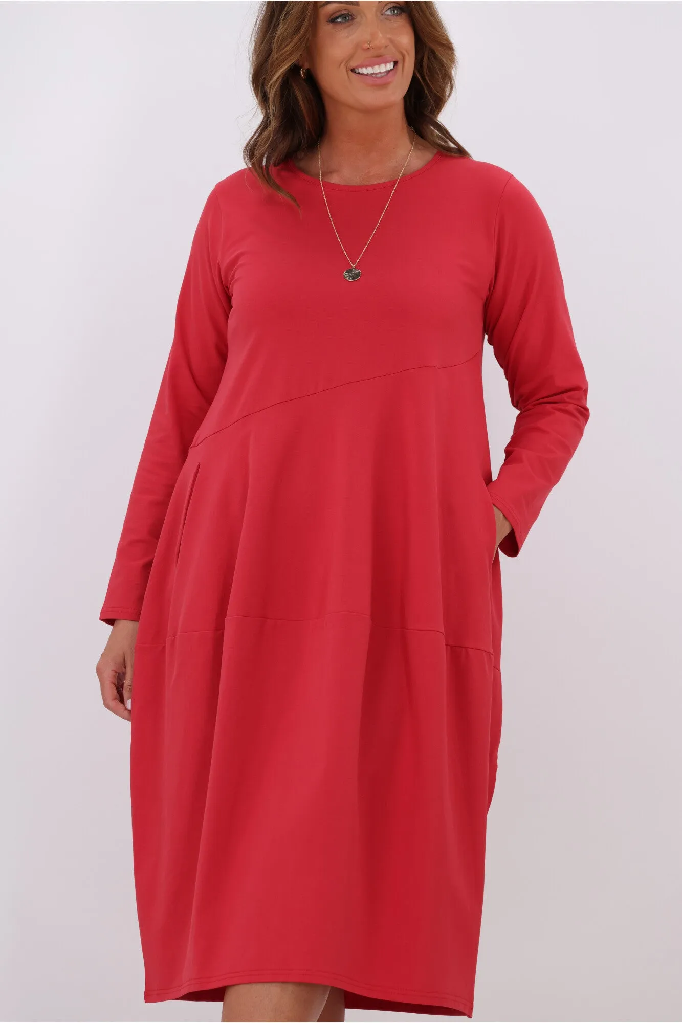 Tirelli L/S Diagonal Seam Dress Raspberry sold by Shine On product image thumbnail 5