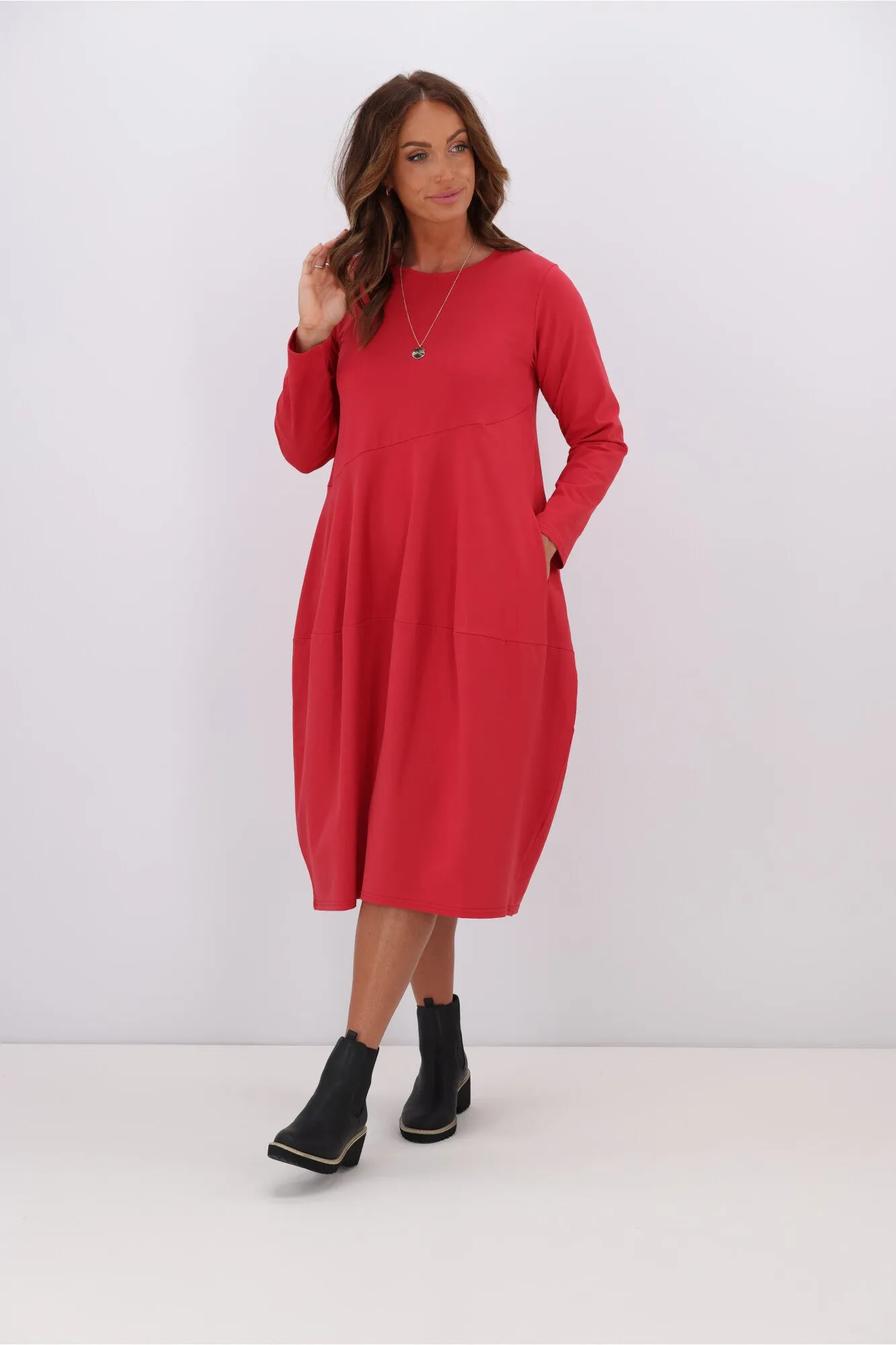 Tirelli L/S Diagonal Seam Dress Raspberry sold by Shine On product image thumbnail 2