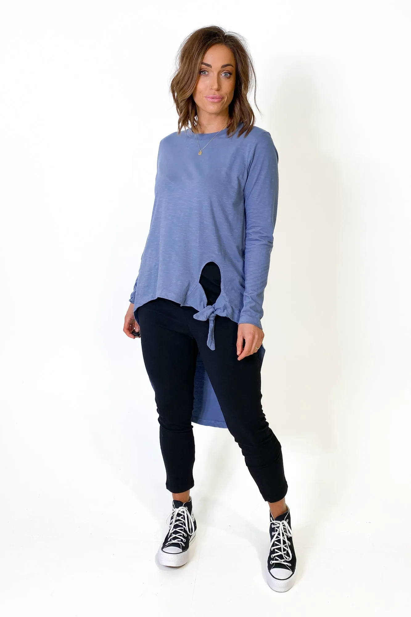 Little White Lie Michelle Tail Ls Tee Blue sold by Shine On