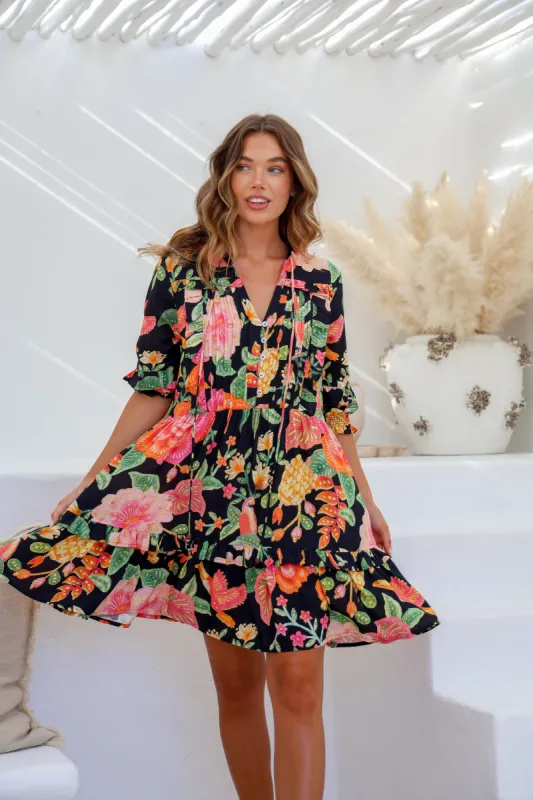 Joop & Gypsy Kelly Ruffle Dress Black Floral sold by Shine On