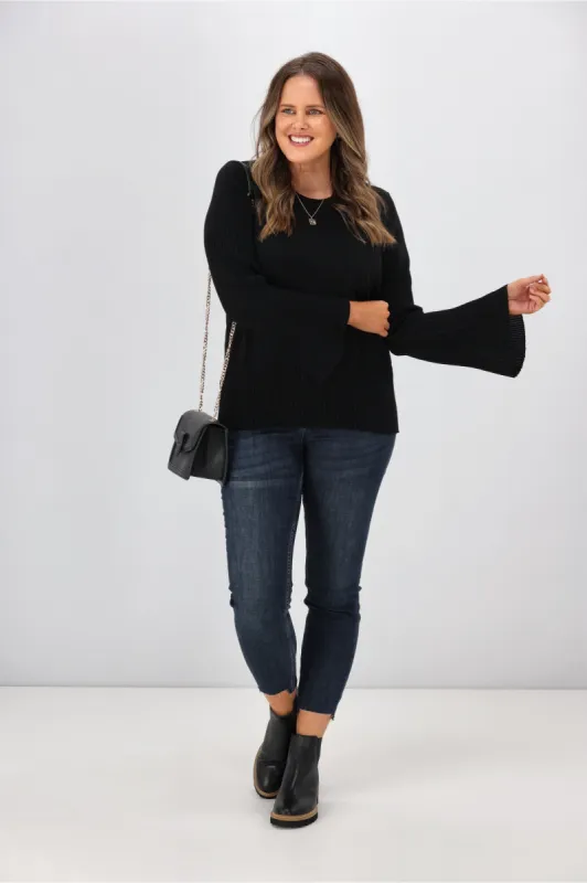 Alpine by Shine On Talia Wide Sleeve Merino Jumper Black sold by Shine On