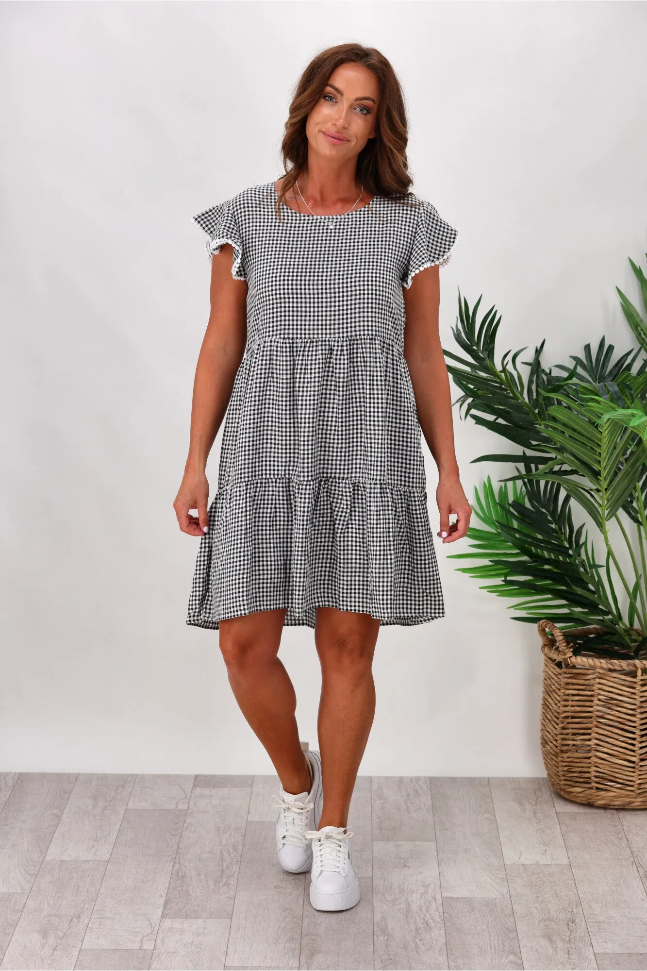 Miracle Lace Trim Gingham Ruffle Dress Black sold by Shine On product image thumbnail 5