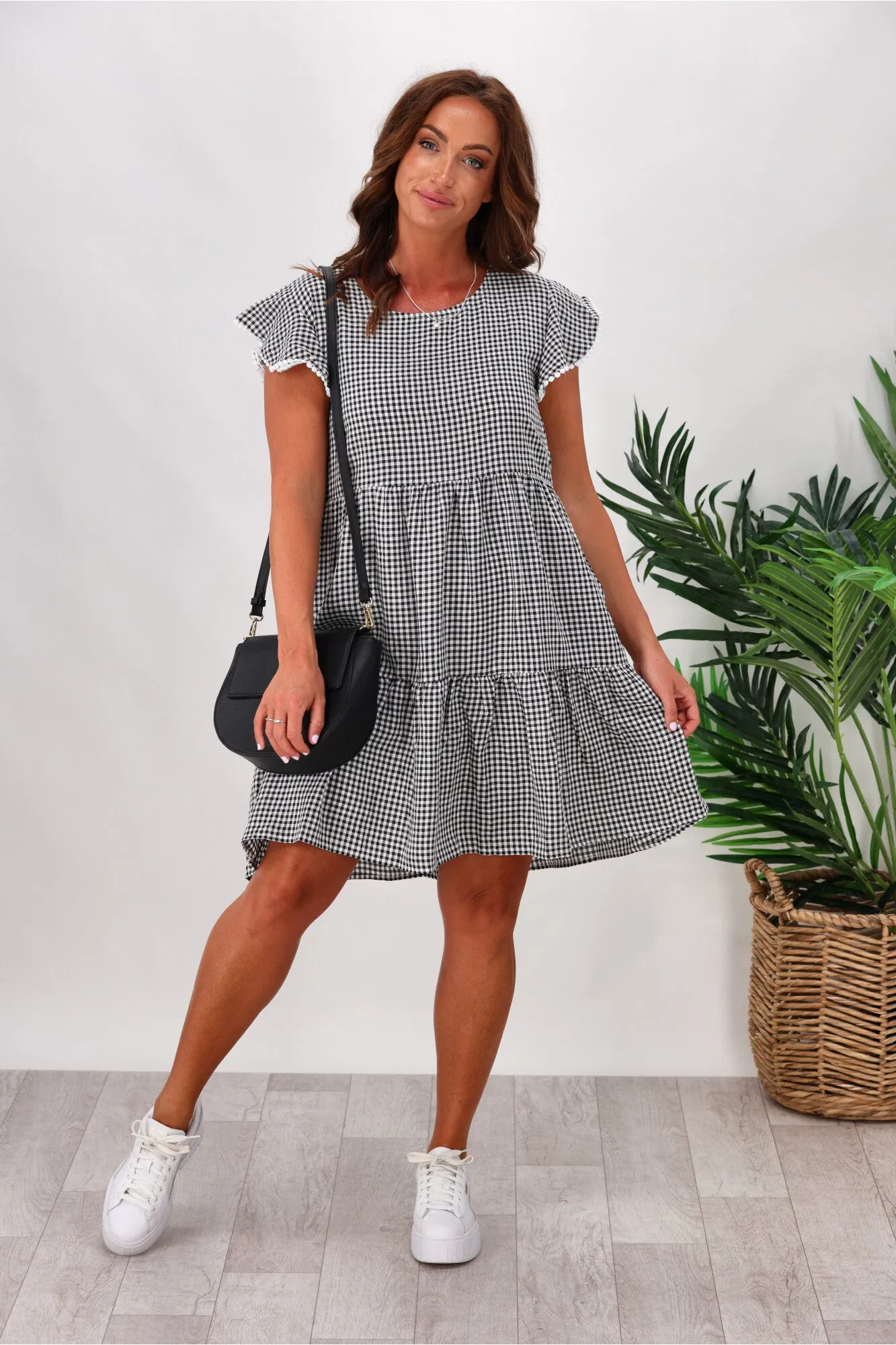 Miracle Lace Trim Gingham Ruffle Dress Black sold by Shine On product image thumbnail 3