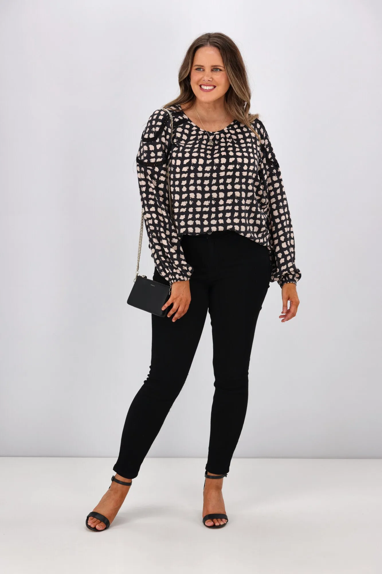 Gloss by Shine On Nello Ladder Lace Puff Sleeve Blouse Geo Print sold by Shine On product image thumbnail 5