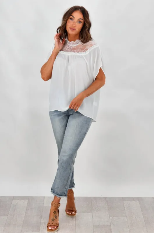 Gloss by Shine On Bonnie Lace Yoke Top White sold by Shine On