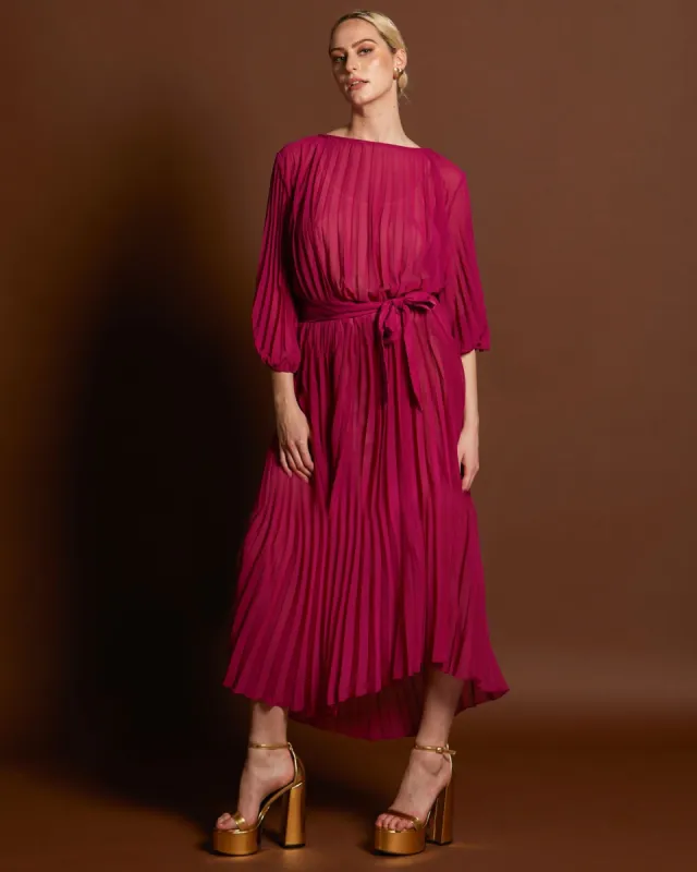 Fate Jolene Pleated Maxi Dress Magenta sold by Shine On