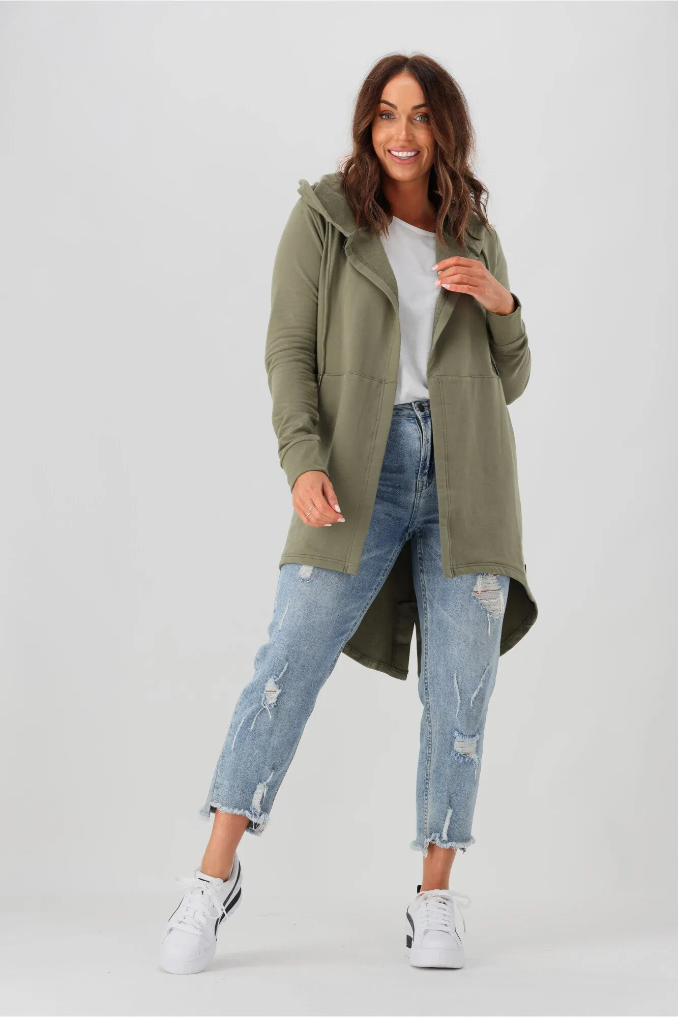 Silent Theory Ashleigh Hooded Cardigan Khaki sold by Shine On