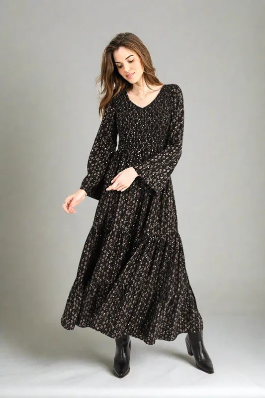 Molly Bracken Woven L/S Maxi Dress Black Jude sold by Shine On